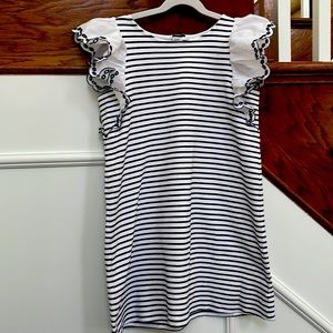 Janie and Jack Size 12 Navy and White Jersey dress with eyelet flutter sleeves